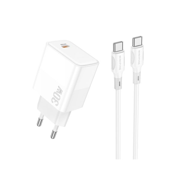 شارژر دیواری 30 وات بروفون مدل BA77A PD به همراه کابل تبدیل دو سر type-c