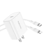 شارژر دیواری بروفون مدل BA57A PD 20W به همراه کابل تبدیل TYPE-C TO LIGHTNING