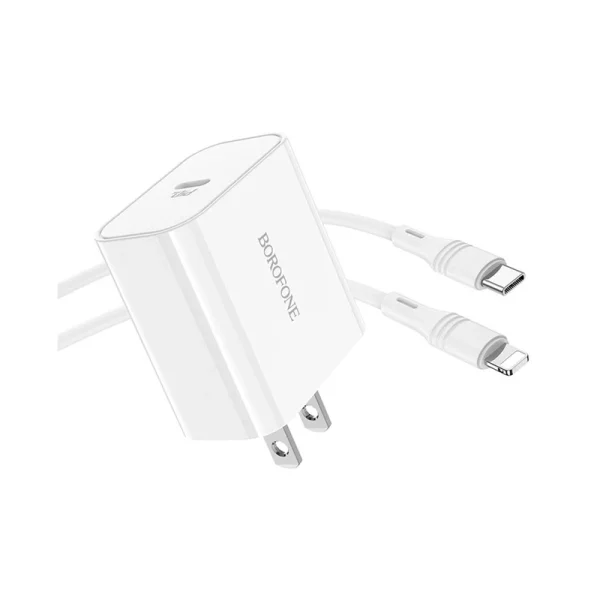 شارژر دیواری بروفون مدل BA57A PD 20W به همراه کابل تبدیل TYPE-C TO LIGHTNING