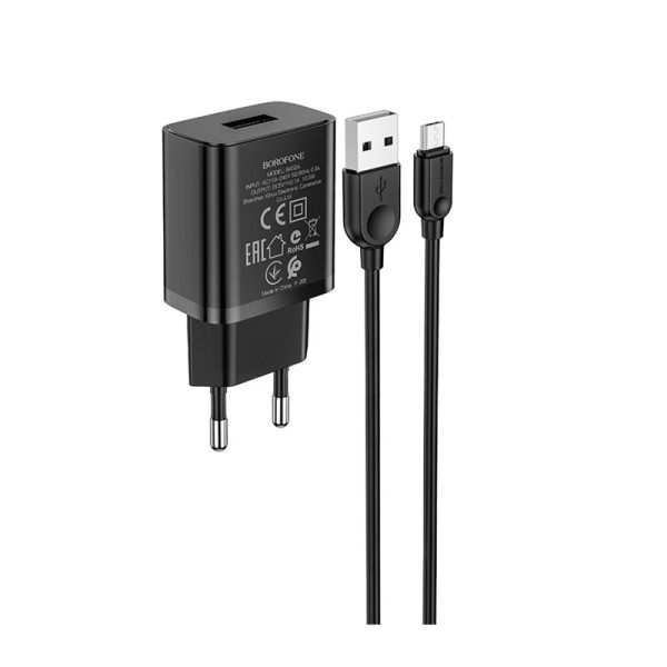 شارژر دیواری بروفون مدل BA52A به همراه کابل تبدیل MICROUSB