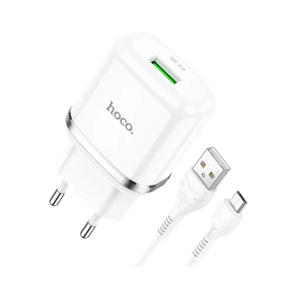 شارژر دیواری هوکو مدل N3 QC3.0 18W به همراه کابل تبدیل MICROUSB