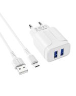 شارژر دیواری بروفون مدل BA37A به همراه کابل تبدیل microUSB