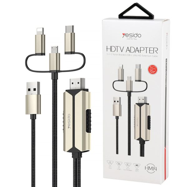 کابل تبدیل Yesido HM14 LightningMicroUSBType-C to HDMI 2m