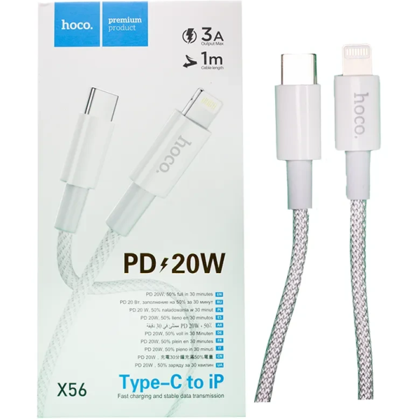 کابل تبدیل USB-C به لایتنینگ هوکو مدل X56 PD 20W طول 1 متر