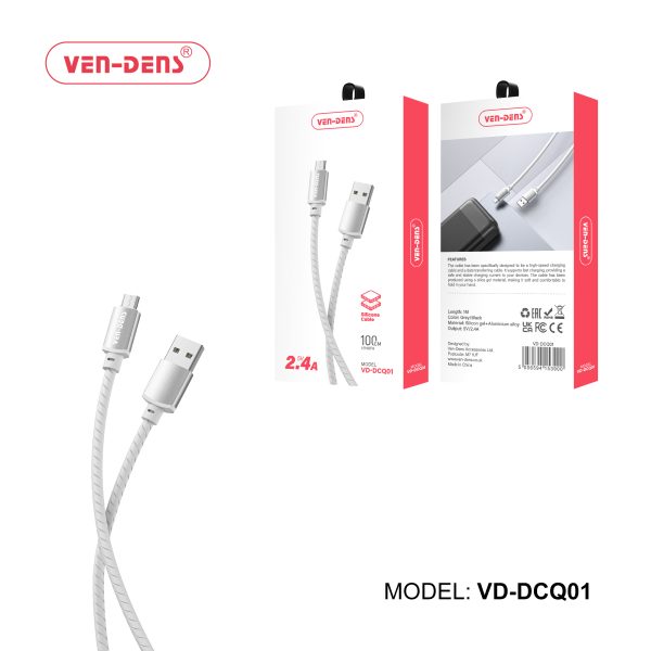 کابل (VEN-DENS) سیلیکونی 2.4 آمپر 5 ولت USB نوع A به کابل میکرو USB