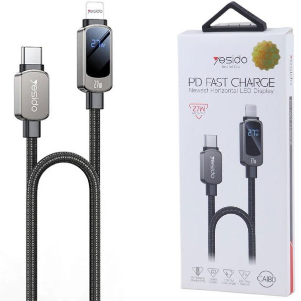 کابل تبدیل فست شارژ Yesido CA180 Type-C To Lightning PD 27W 1.2m