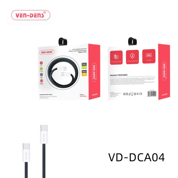 کابل شارژ فست دو سر تایپ سی (VEN-DENS)VD-DCA04 60W کابل داده مغناطیسی USB C به کابل نوع C
