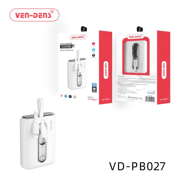 پاور بانک 10000 میلی‌آمپر  37وات ، (VEN-DENS) مدل VD-PB027 طراحی سبک و قابل حمل با کیفیت بالا