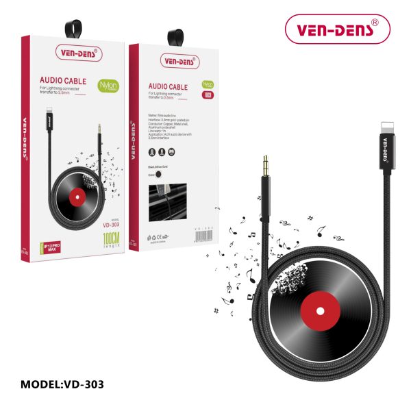 تبدیل لایتنینگ به AUX نایلونی 3.5 میلی‌متری (1 متر) (AUX001)