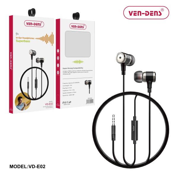 هندزفری 3.5 میلی‌متری VEN-DENS با میکروفون و ریموت (مشکی) - VD-EAR004
