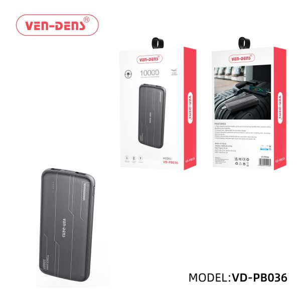 پاور بانک 10000 میلی‌آمپر  2 آمپر، (VEN-DENS) مدل VD-PB036 طراحی سبک و قابل حمل با کیفیت بالا