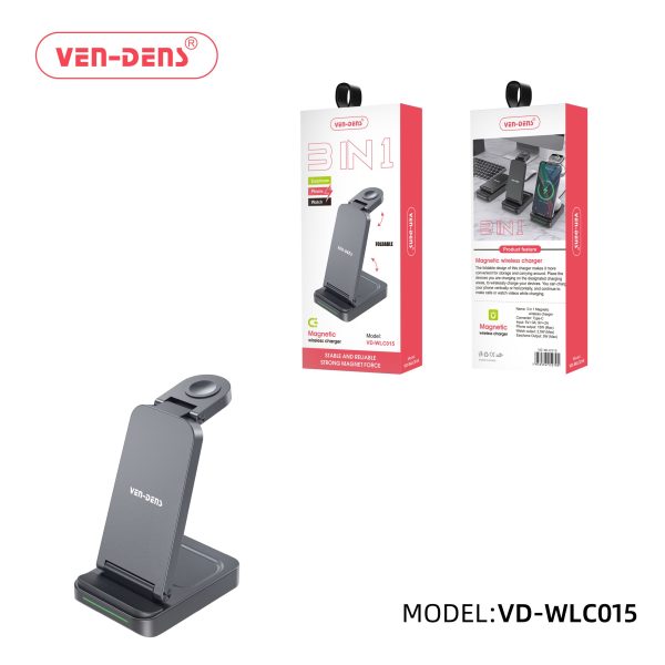 شارژر بی‌سیم وایرلس ۳ در ۱ (VEN-DENS ) مدل VD-WLC015 شارژر بی‌سیم مغناطیسی ۱۵ واتی سه کاره